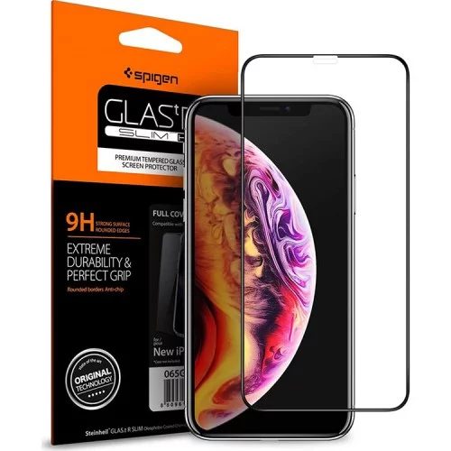 Spigen Apple iPhone 11 Pro / iPhone XS / iPhone X Cam Ekran Koruyucu Tam Kaplayan Full Cover Black Spigen Apple iPhone 11 Pro / iPhone XS / iPhone X Cam Ekran Koruyucu Tam Kaplayan Full Cover Black