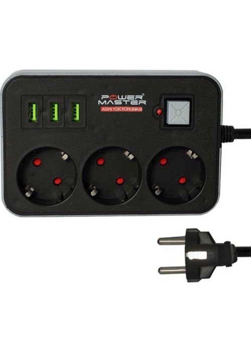 Powermaster 3 Usb Girişli ve 1.8 Metre Akım Korumalı Priz Powermaster 3 Usb Girişli ve 1.8 Metre Akım Korumalı Priz