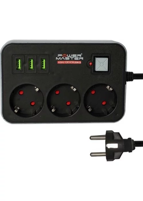 Powermaster 3 Usb Girişli ve 1.8 Metre Akım Korumalı Priz