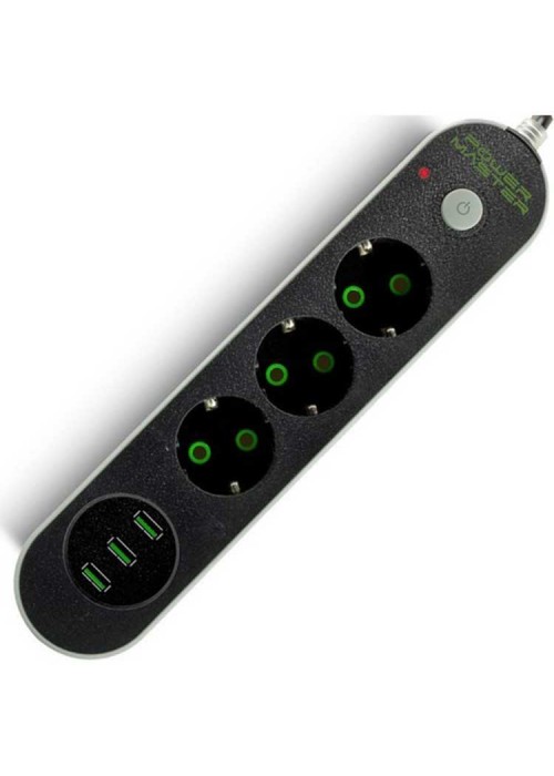 Powermaster 3'lü Aşırı Yük Koruma Özellikli ve 3 Usb Çıkışlı Priz Powermaster 3'lü Aşırı Yük Koruma Özellikli ve 3 Usb Çıkışlı Priz