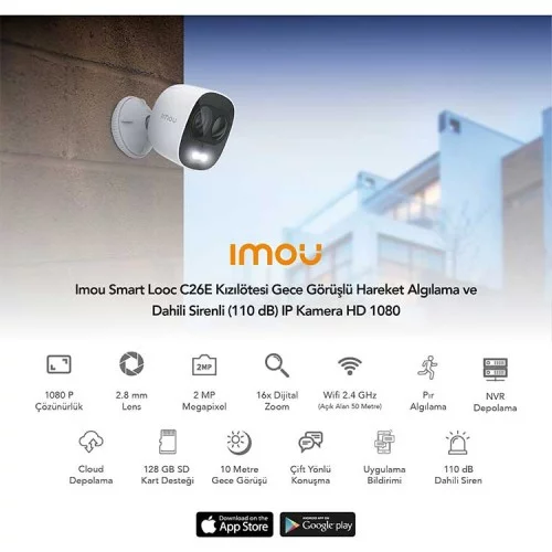 Imou Smart Looc C26E Kızılötesi Gece Görüş ve Hareket Algılamalı IP Kamera Imou Smart Looc C26E Kızılötesi Gece Görüş ve Hareket Algılamalı IP Kamera