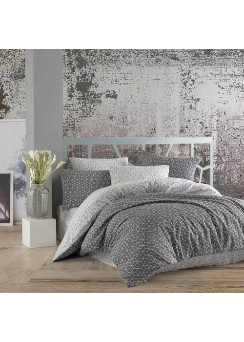 Cotton Touch Ranforce Çift Kişilik Nevresim Takımı (Puzzle Gri)