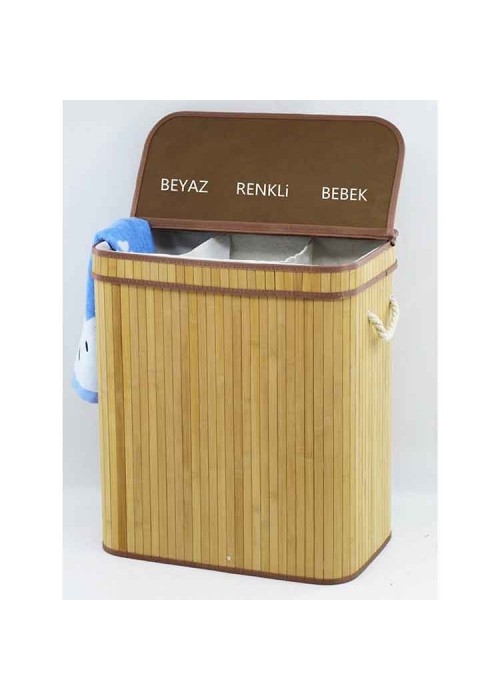 Rem Lorin Bambu Üç Hazneli Katlanır Çamaşır Sepeti Rem Lorin Bambu Üç Hazneli Katlanır Çamaşır Sepeti