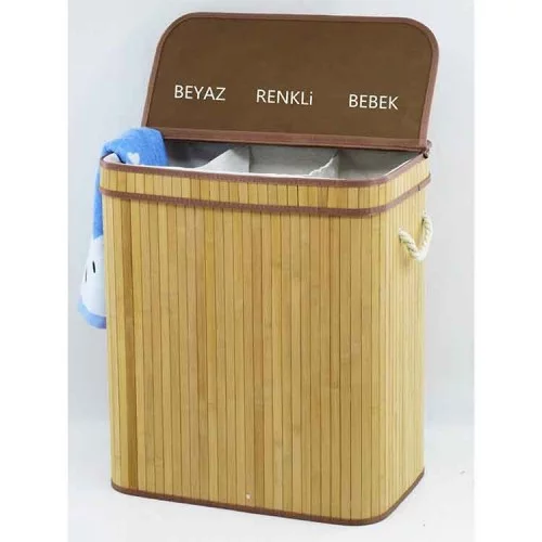 Rem Lorin Bambu Üç Hazneli Katlanır Çamaşır Sepeti Rem Lorin Bambu Üç Hazneli Katlanır Çamaşır Sepeti