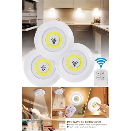 3'lü Uzaktan Kumandalı Kablosuz Led Spot Lamba 3'lü Uzaktan Kumandalı Kablosuz Led Spot Lamba