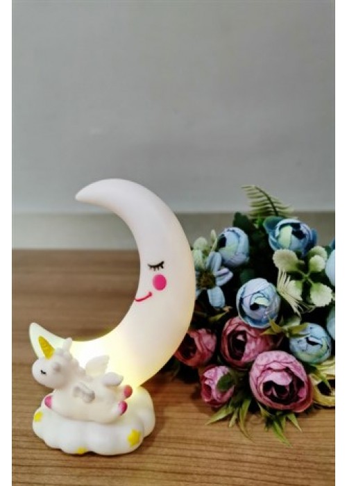 Sevimli Ay Ve Unicorn Dekorlu Gece Lambası Sevimli Ay Ve Unicorn Dekorlu Gece Lambası
