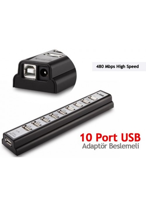 10 Portlu Adaptörlü USB HUB 10 Portlu Adaptörlü USB HUB